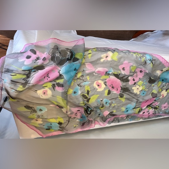 Floral Sheer Scarf - Pink and Blue - Picture 2 of 4